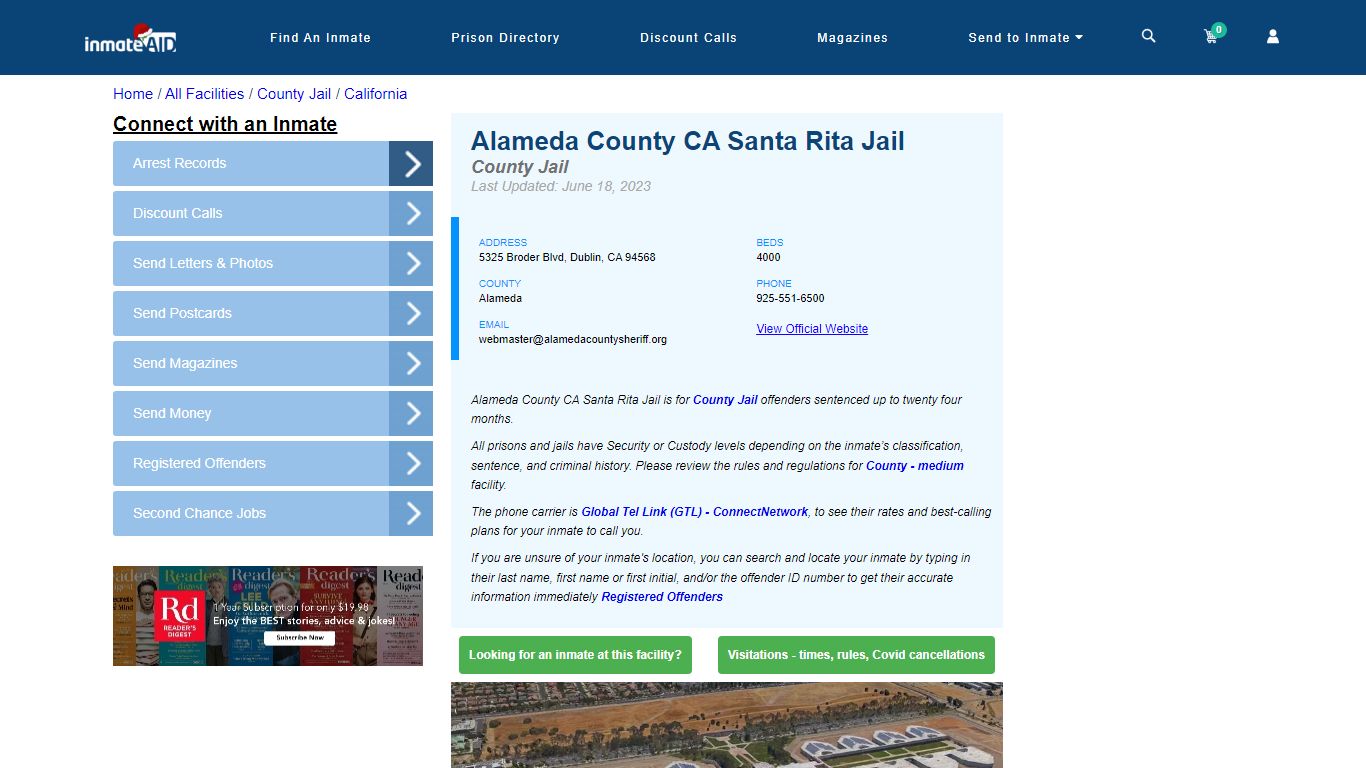 Alameda County CA Santa Rita Jail - Inmate Locator - Dublin, CA